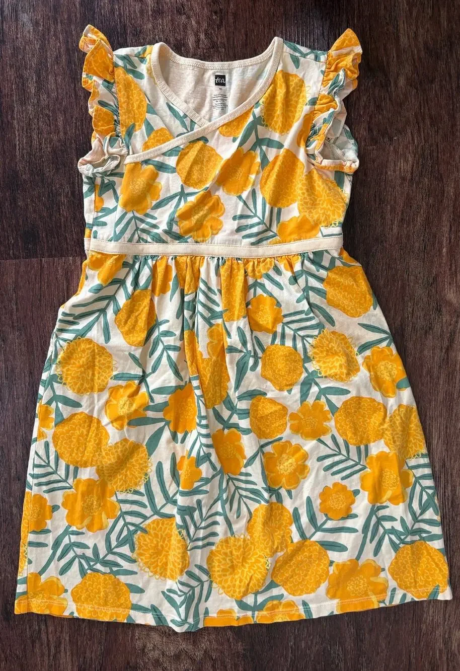 Tea Collection Girls Yellow Floral Print Summer Dress Size 10 100 Cotton